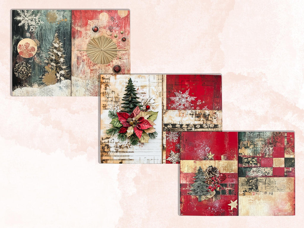 Collage Christmas Junk Journal Paper, Double Xmas Pages Ephemera Kit, Festive Christmas Printable Scrapbook, Horizontal Mixed Media Art