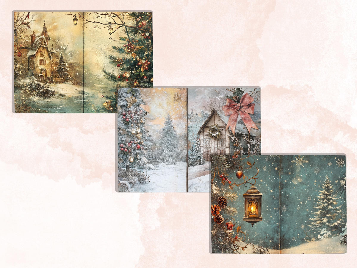 Fairytale Christmas Junk Journal Paper, Double Pages Ephemera Kit, Whimsical Christmas Collage Scrapbook, Magical Horizontal Digital Pages