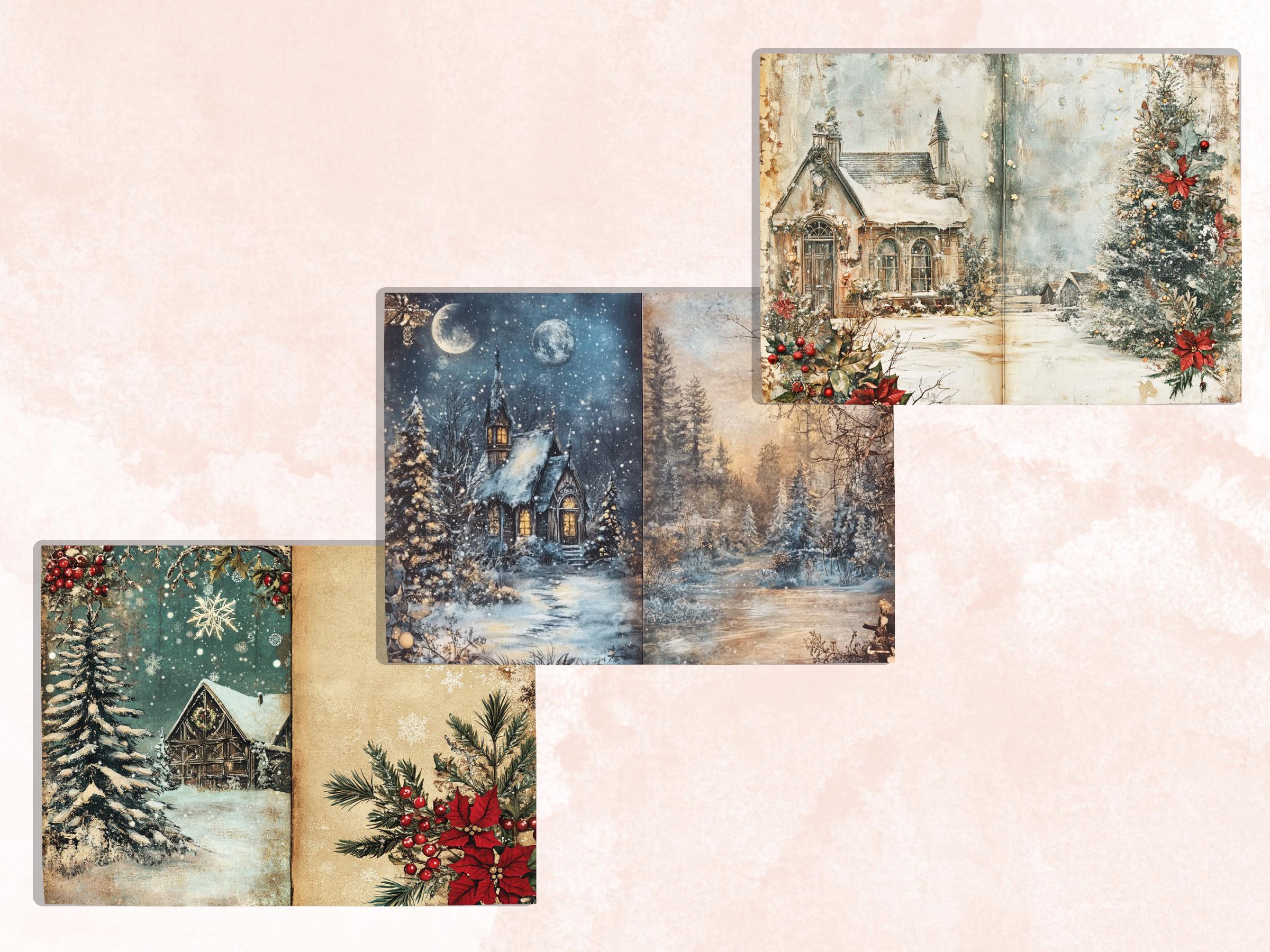 Fairytale Christmas Junk Journal Paper, Double Pages Ephemera Kit, Whimsical Christmas Collage Scrapbook, Magical Horizontal Digital Pages