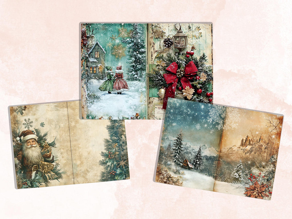 Fairytale Christmas Junk Journal Paper, Double Pages Ephemera Kit, Whimsical Christmas Collage Scrapbook, Magical Horizontal Digital Pages