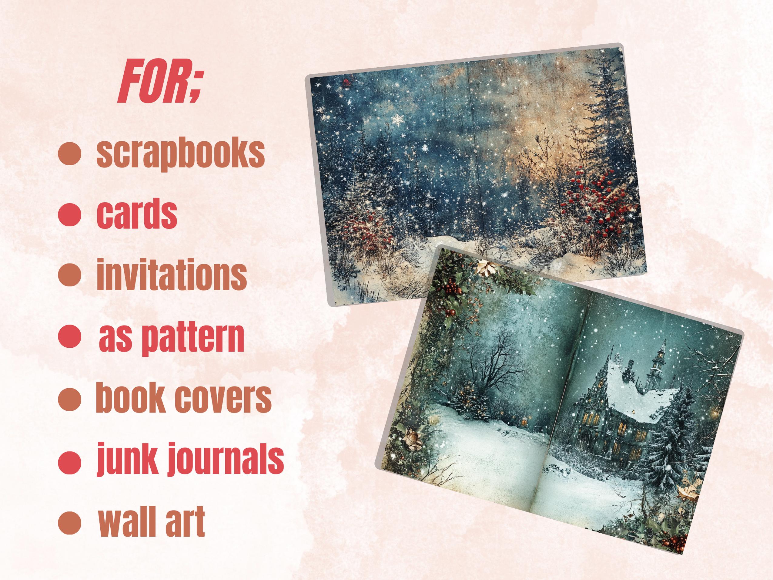 Gothic Christmas Junk Journal Paper, Double Xmas Pages Ephemera Kit, Creepy Christmas Collage Scrapbook, Magical Horizontal Digital Pages