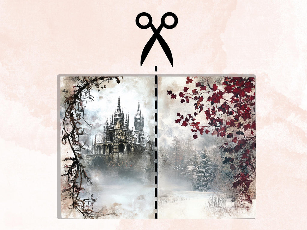 Gothic Christmas Junk Journal Paper, Double Xmas Pages Ephemera Kit, Creepy Christmas Collage Scrapbook, Magical Horizontal Digital Pages