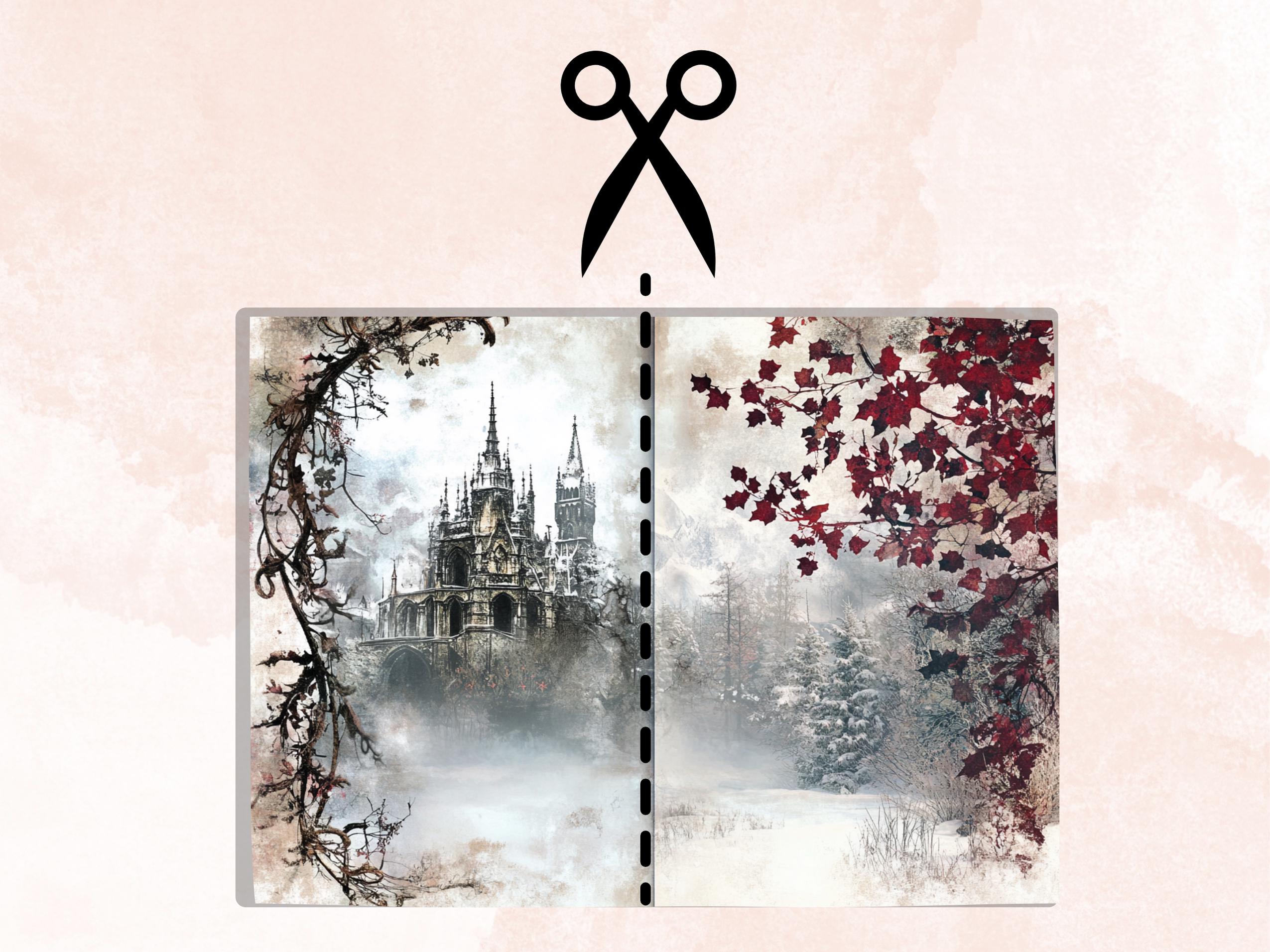 Gothic Christmas Junk Journal Paper, Double Xmas Pages Ephemera Kit, Creepy Christmas Collage Scrapbook, Magical Horizontal Digital Pages