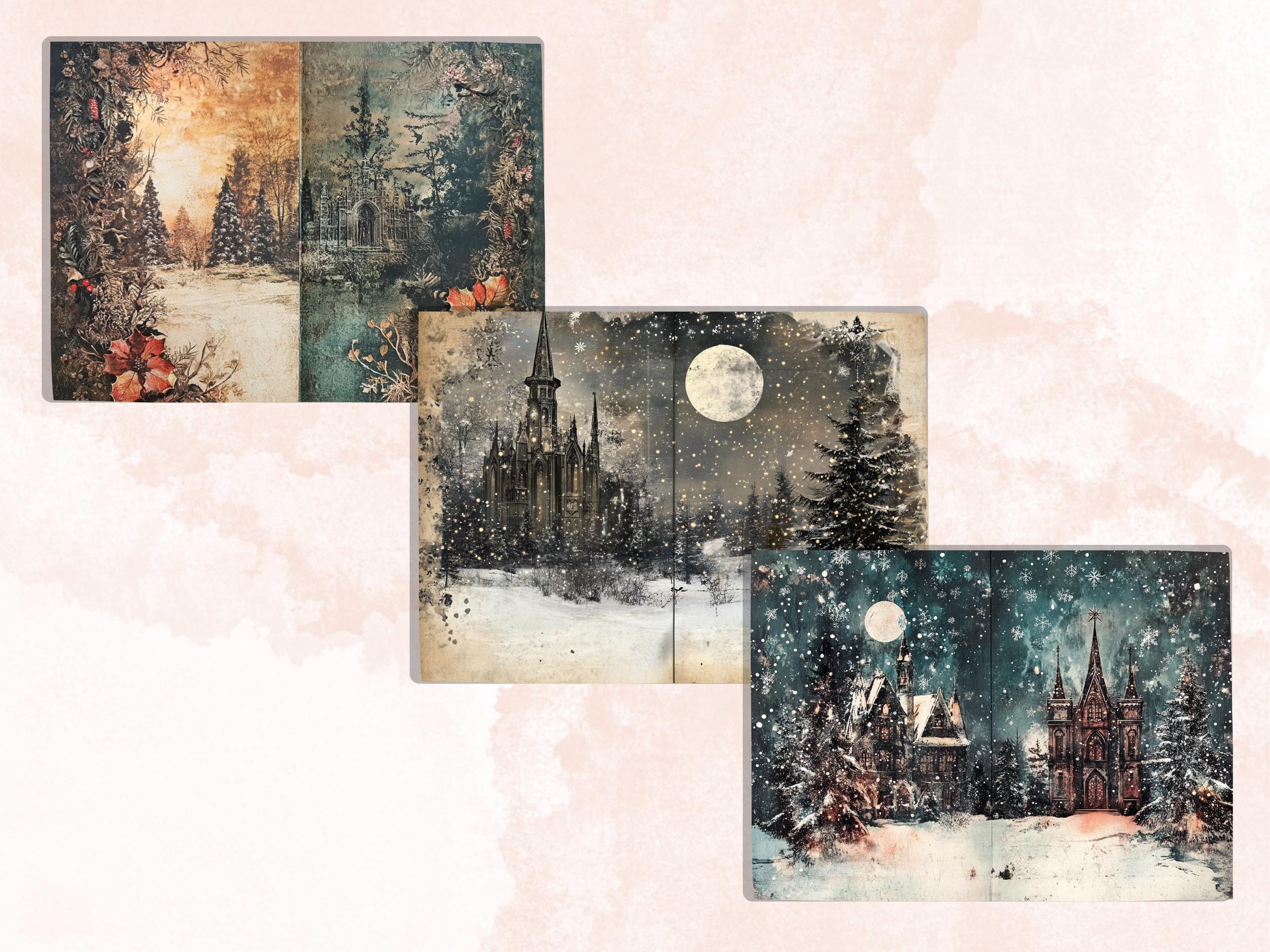 Gothic Christmas Junk Journal Paper, Double Xmas Pages Ephemera Kit, Creepy Christmas Collage Scrapbook, Magical Horizontal Digital Pages