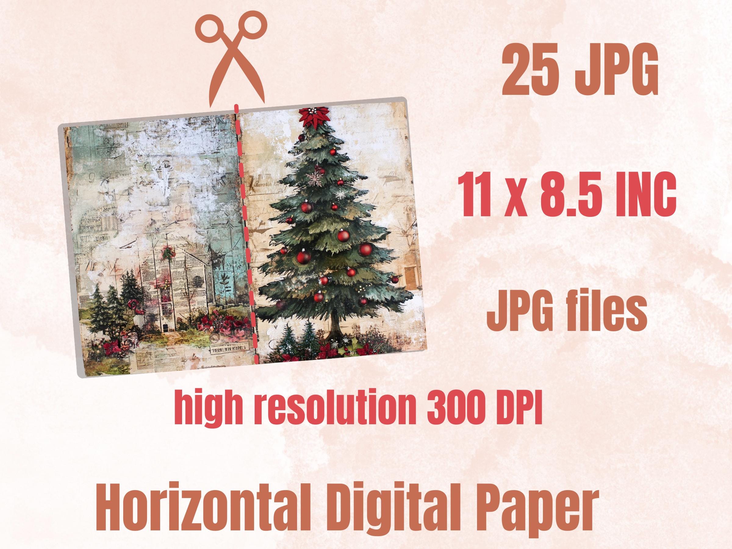 Mixed Media Christmas Paper Ephemera, Double Xmas Pages Journal Kit, Whimsical Christmas Collage Scrapbook, Junk Journal Horizontal Paper