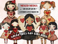 Valentines Day Paper Doll Mixed Media Clipart, Valentine Girl Fussy Cut Collage Sheet, Quirky Cut Out Ephemera, PNG + JPG for Scrapbooking