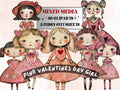 Pink Valentines Day Doll Mixed Media Clipart, Valentine Girl Fussy Cut Collage Sheet, Quirky Cut Out Ephemera, PNG + JPG for Scrapbooking