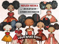 Afro Valentines Day Paper Doll Mixed Media, Valentine Black Girl Fussy Cut Collage Sheet, Love Cut Out Ephemera, PNG + JPG for Scrapbooking