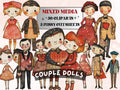 Valentines Day Couple Doll Mixed Media Clipart, Valentine Girl Boy Fussy Cut Collage Sheet, Love Cut Out Ephemera, PNG + JPG Scrapbooking