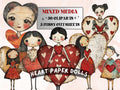 Heart Paper Doll Mixed Media Clipart, Valentines Day Girl Fussy Cut Collage Sheet, Quirky Cut Out Ephemera, PNG + JPG for Scrapbooking