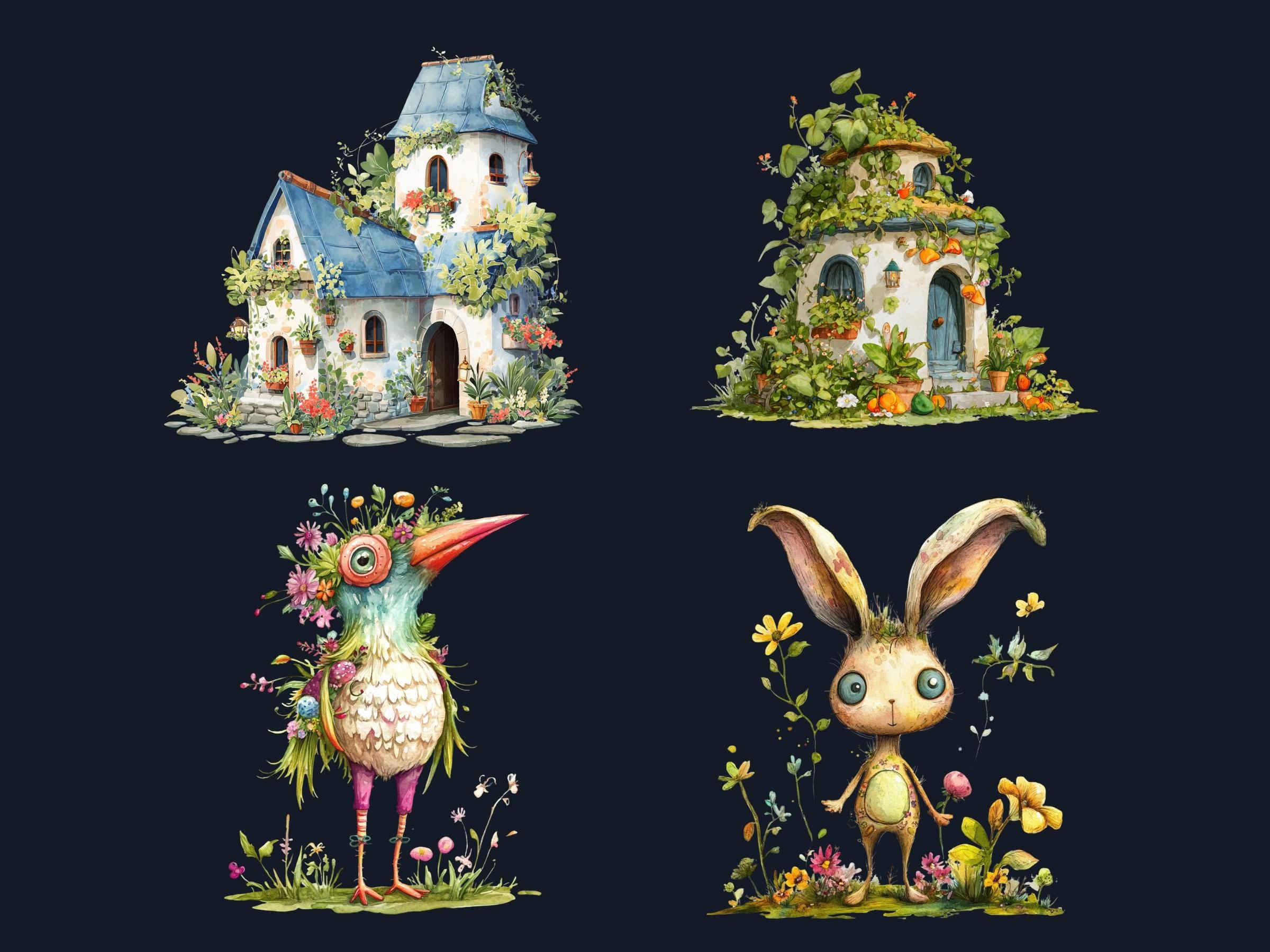 Quirky Spring Clipart: Whimsical Easter PNG Bundle (Digital Download)