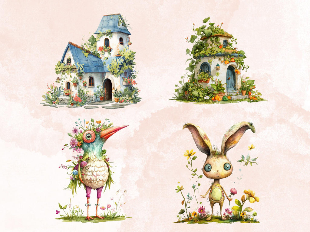 Quirky Spring Clipart: Whimsical Easter PNG Bundle (Digital Download)