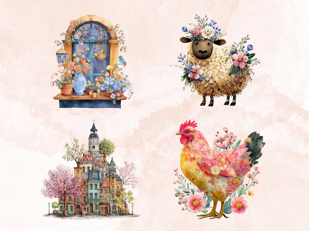 Quirky Spring Clipart: Whimsical Easter PNG Bundle (Digital Download)