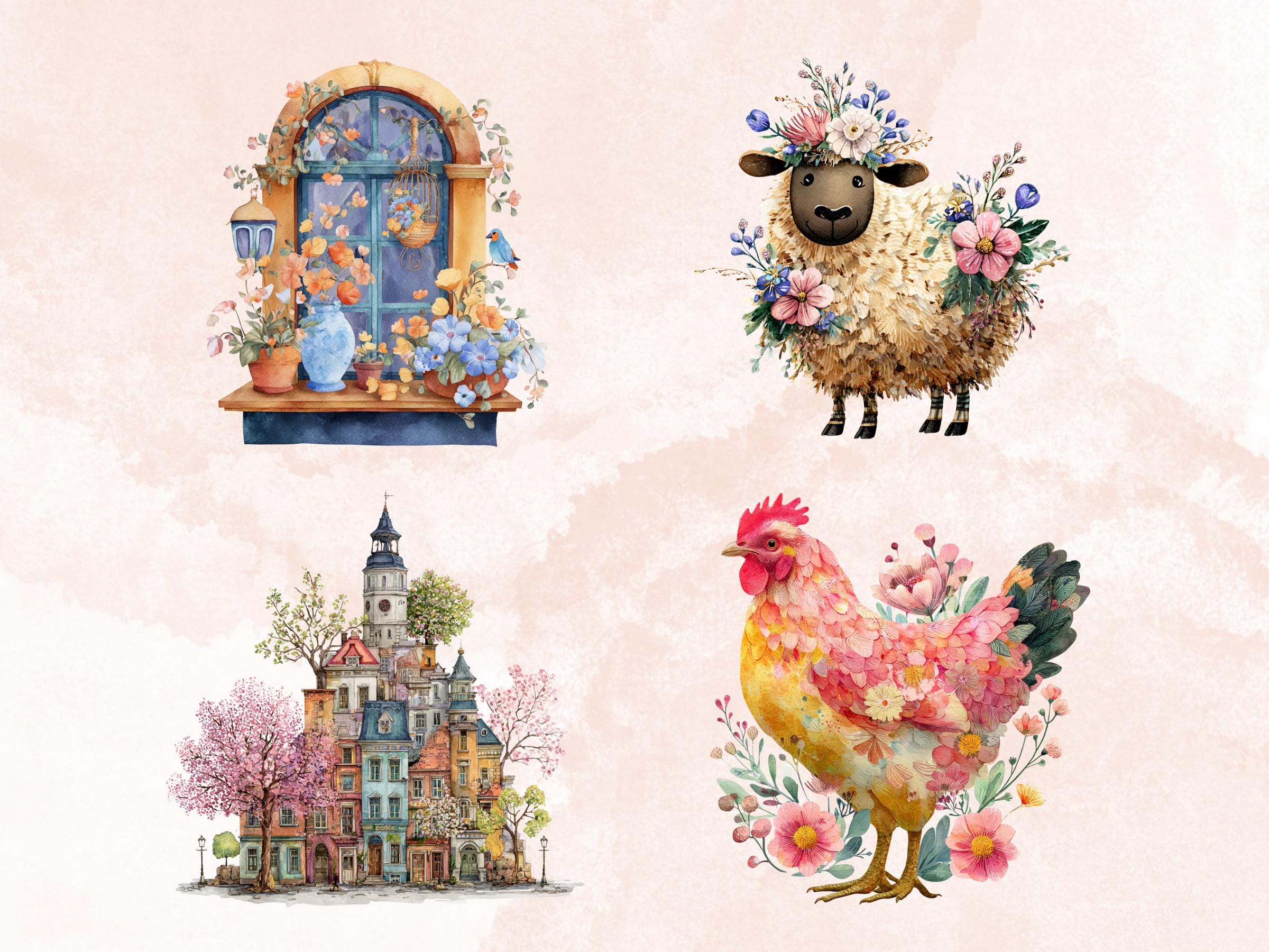 Quirky Spring Clipart: Whimsical Easter PNG Bundle (Digital Download)