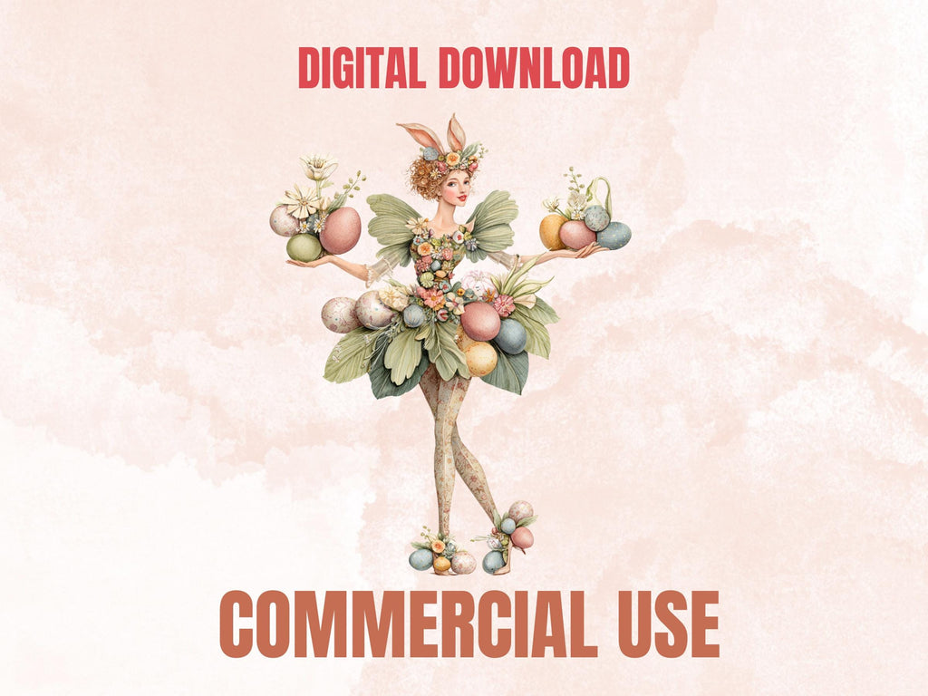 Quirky Easter Clipart: Whimsical Floral Spring PNG Bundle (Commercial Use)