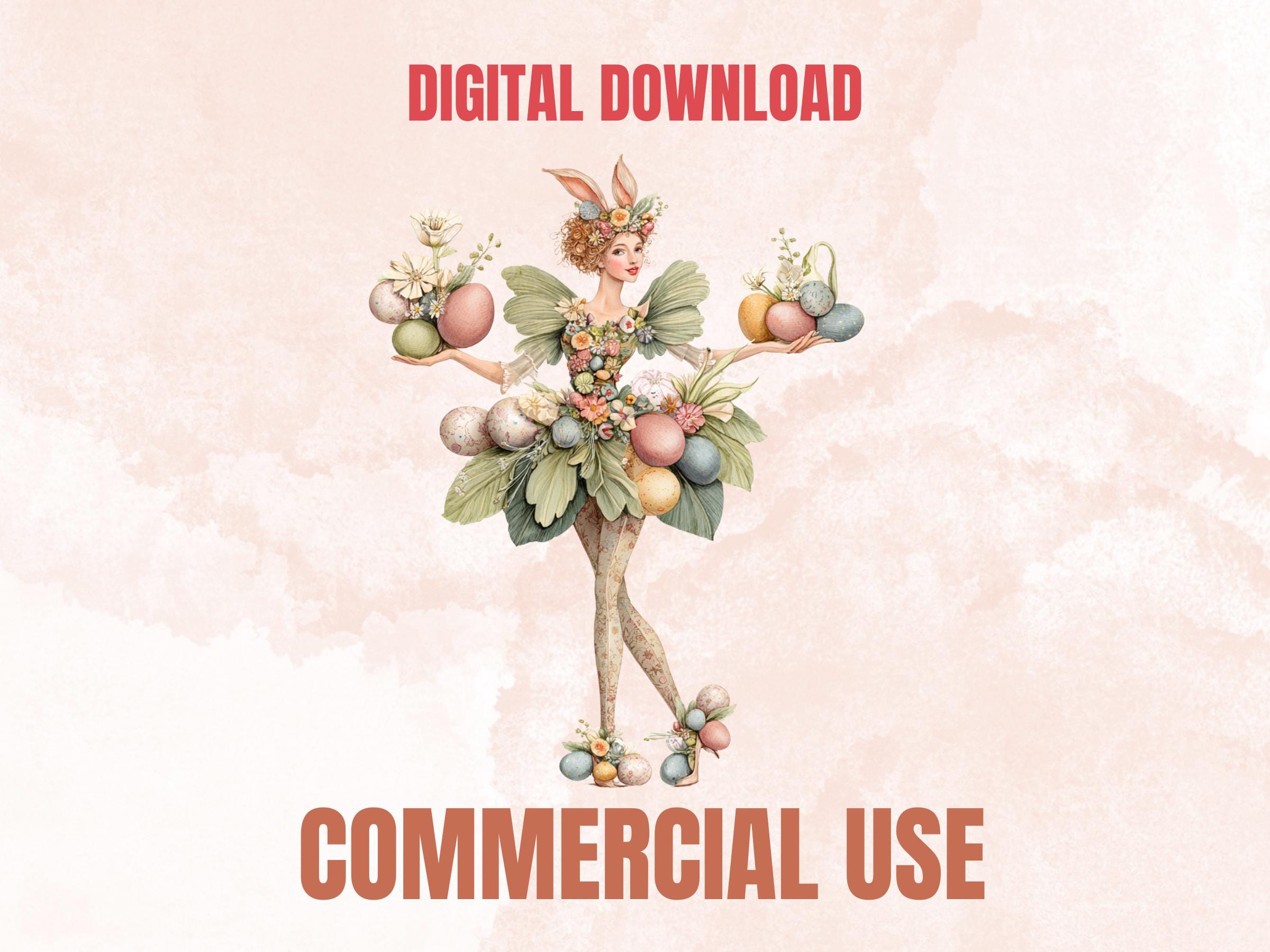 Quirky Easter Clipart: Whimsical Floral Spring PNG Bundle (Commercial Use)