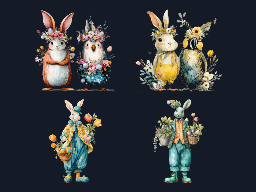 Quirky Easter Clipart: Whimsical Floral Spring PNG Bundle (Commercial Use)