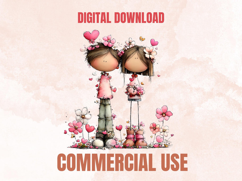 Quirky Valentines Day Clipart: Whimsical Pink Love Wonderland PNG Bundle (Digital Download)