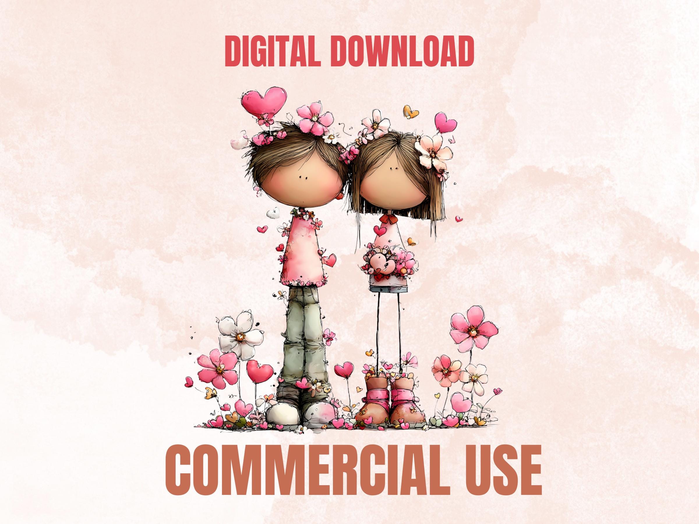 Quirky Valentines Day Clipart: Whimsical Pink Love Wonderland PNG Bundle (Digital Download)