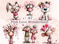 Quirky Valentines Day Clipart: Whimsical Pink Love Wonderland PNG Bundle (Digital Download)