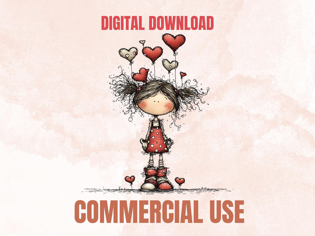 Quirky Valentines Day Clipart: Whimsical Red Love PNG Bundle (Commercial Use)