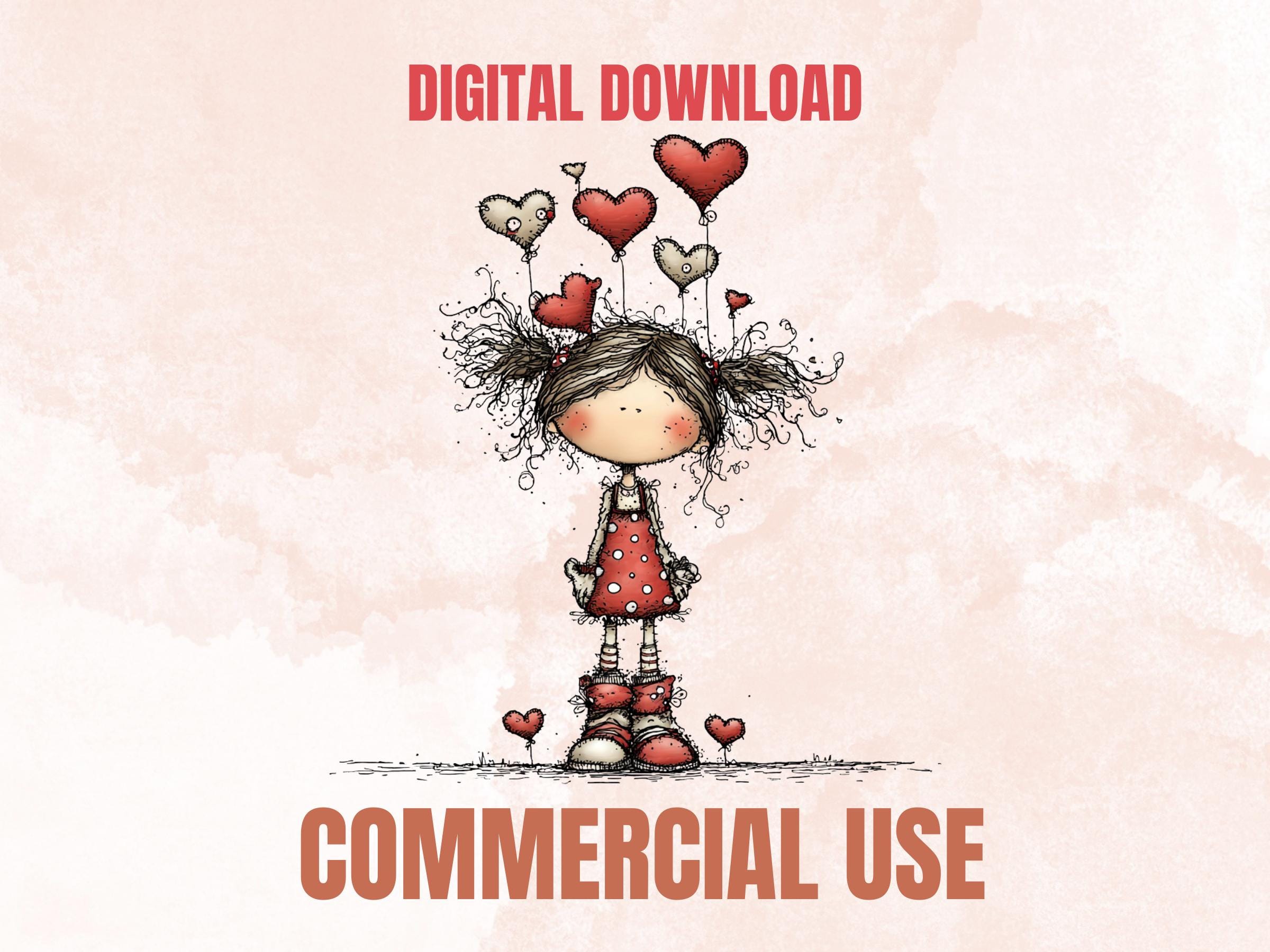 Quirky Valentines Day Clipart: Whimsical Red Love PNG Bundle (Commercial Use)