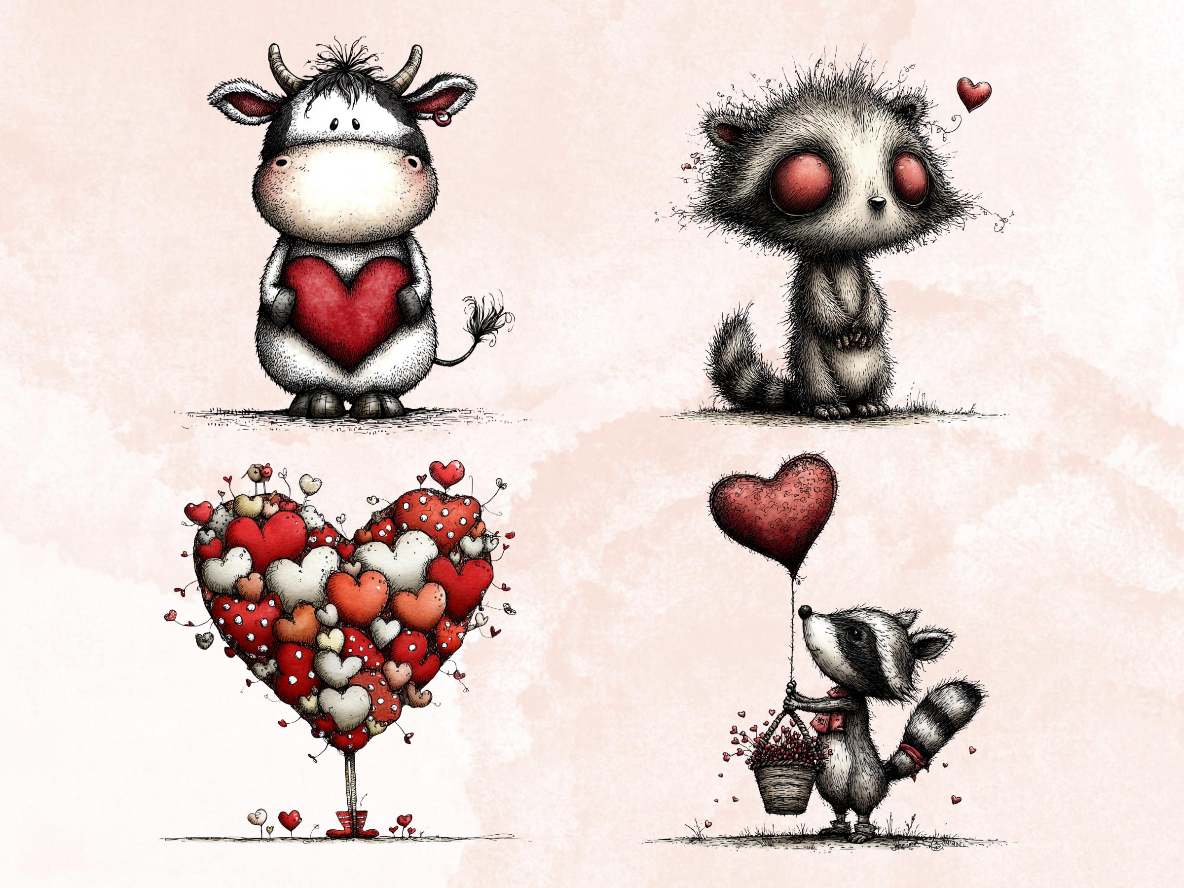 Quirky Valentines Day Clipart: Whimsical Red Love PNG Bundle (Commercial Use)