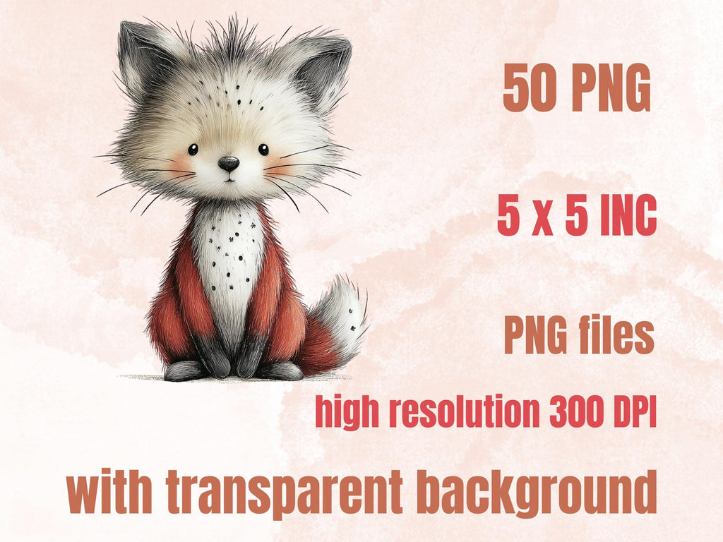 Quirky Nursery Clipart: Boho Whimsical Animals PNG Bundle (Digital Download), Commercial Use