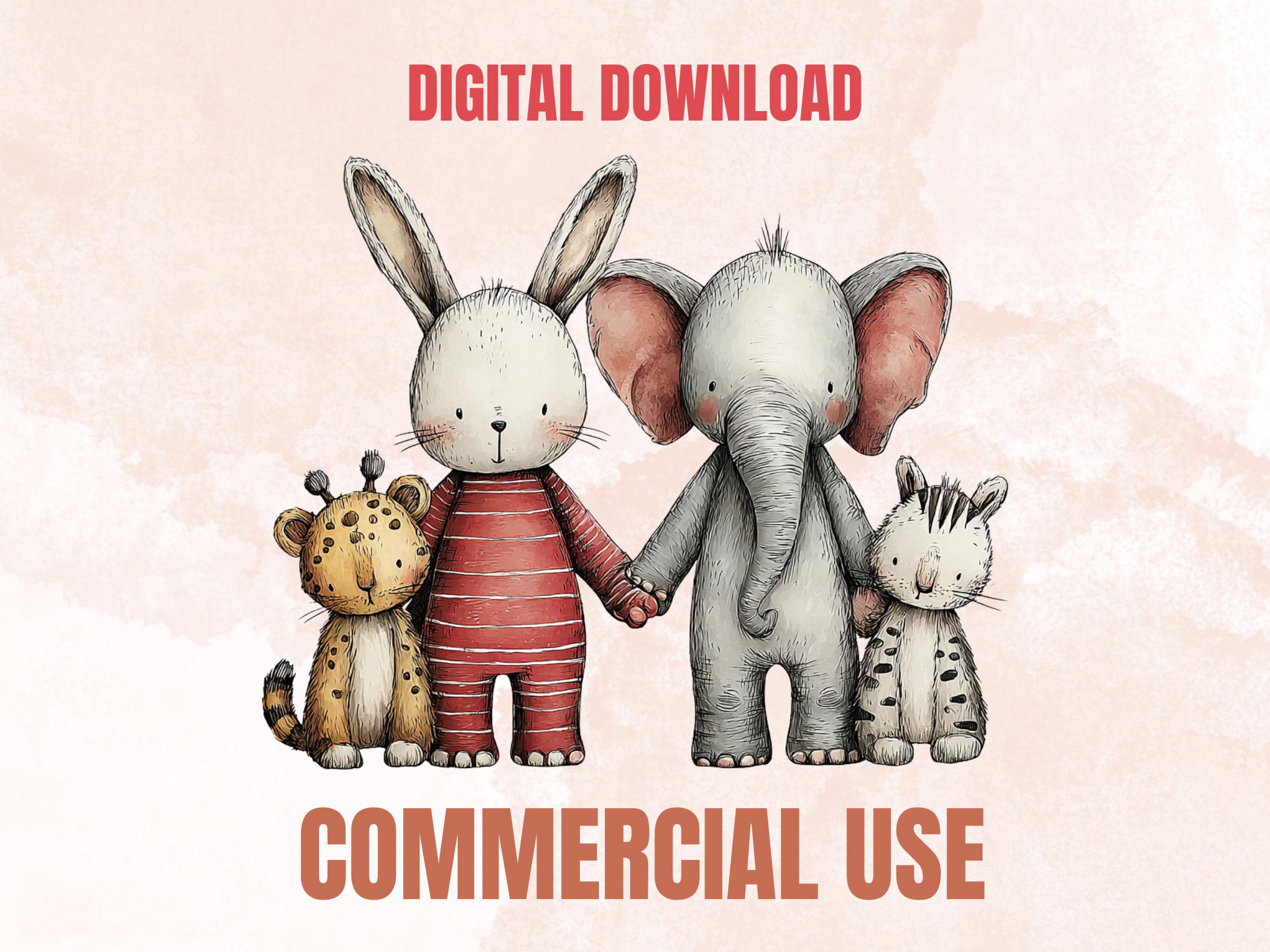 Quirky Nursery Clipart: Boho Whimsical Animals PNG Bundle (Digital Download), Commercial Use