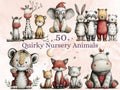 Quirky Nursery Clipart: Boho Whimsical Animals PNG Bundle (Digital Download), Commercial Use