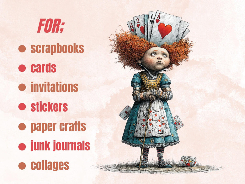 Quirky Alice in Wonderland Clipart: Whimsical Tea Party PNG Bundle, Fairytale Ephemera Digital Download, Commercial Use