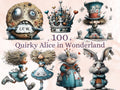 Quirky Alice in Wonderland Clipart: Whimsical Tea Party PNG Bundle, Fairytale Ephemera Digital Download, Commercial Use