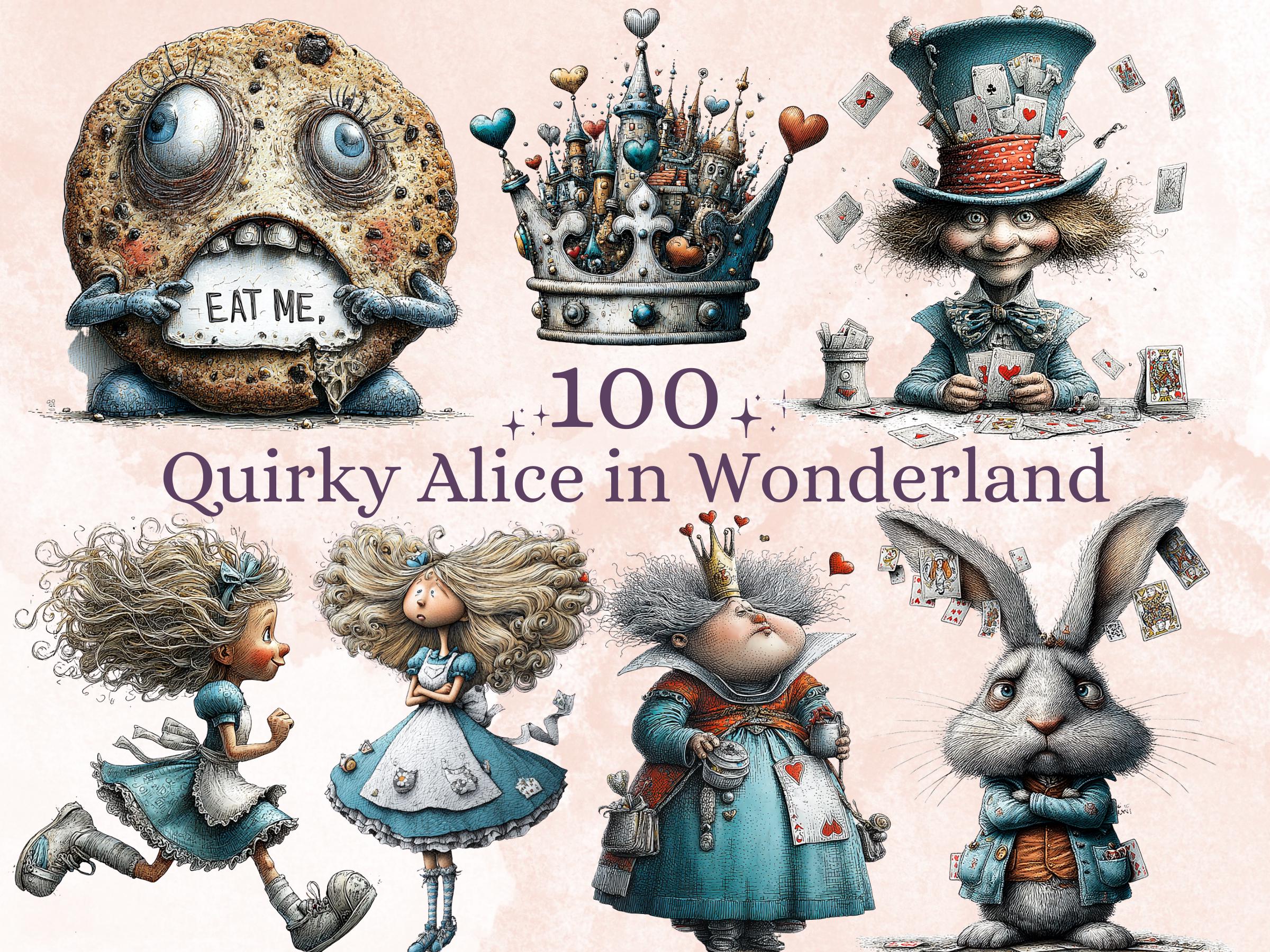 Quirky Alice in Wonderland Clipart: Whimsical Tea Party PNG Bundle, Fairytale Ephemera Digital Download, Commercial Use