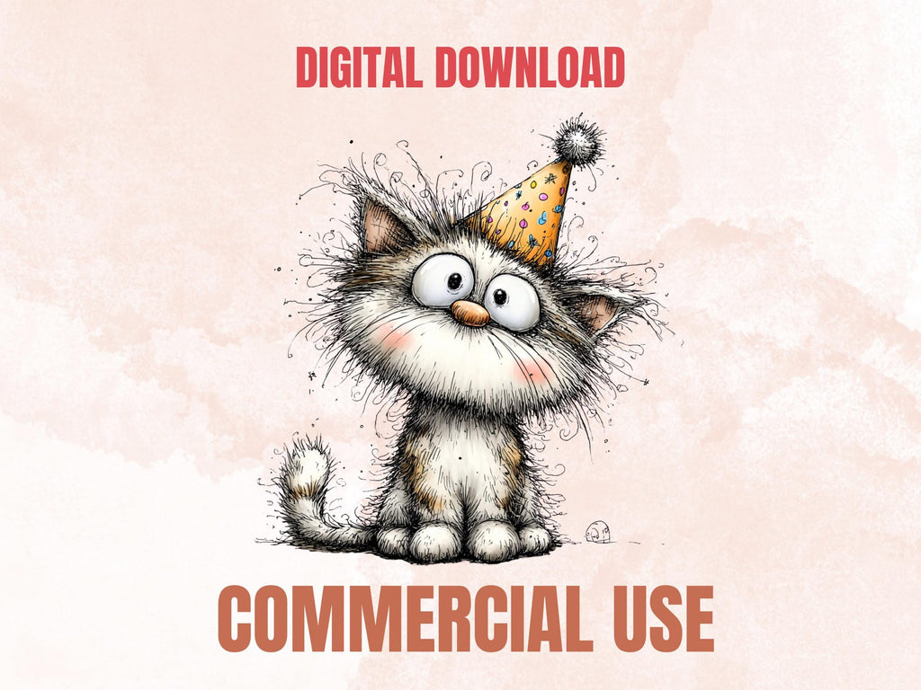 Quirky Birthday Clipart Bundle, Whimsical Party Animals PNG Illustrations (Digital Download, Commercial Use)