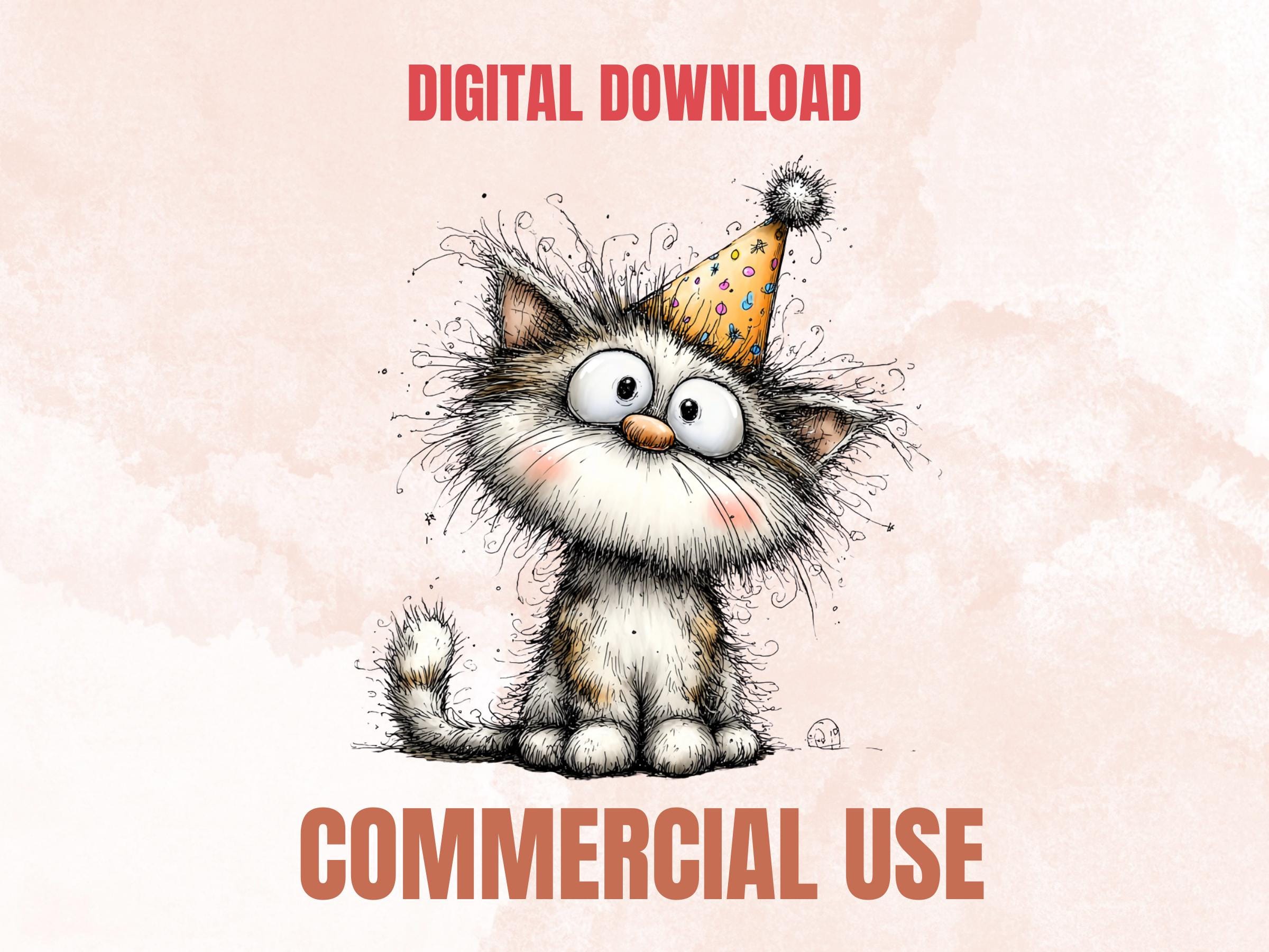 Quirky Birthday Clipart Bundle, Whimsical Party Animals PNG Illustrations (Digital Download, Commercial Use)