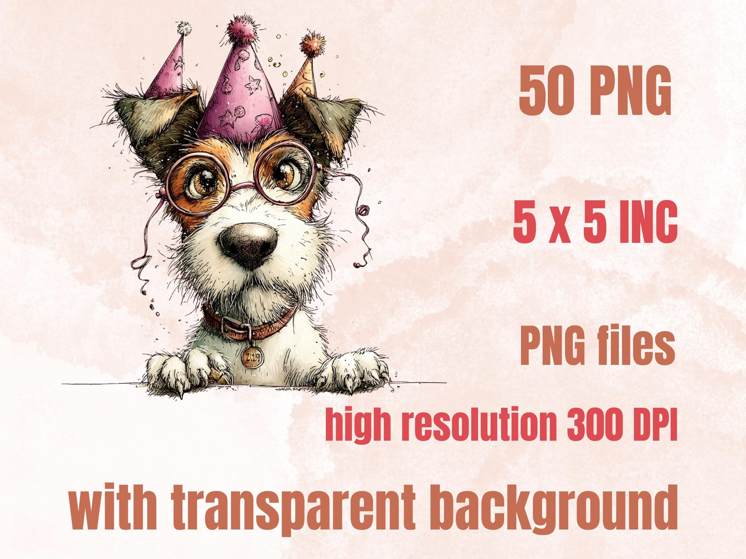 Quirky Birthday Clipart Bundle, Whimsical Party Animals PNG Illustrations (Digital Download, Commercial Use)