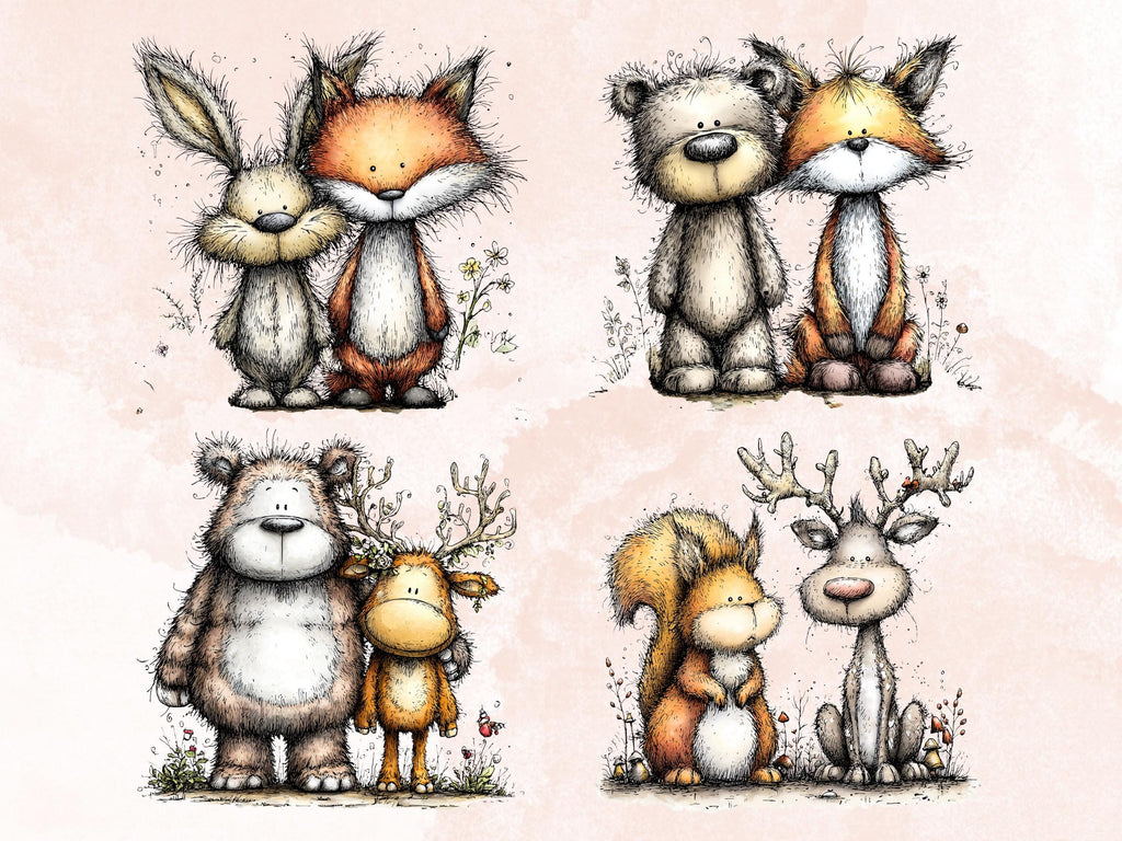 Quirky Woodland Clipart Bundle, Whimsical Forest Floral PNG Illustrations (Digital Download, Commercial Use)