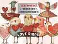 Valentines Day Bird Doll Mixed Media Clipart, Valentine Birds Fussy Cut Collage Sheet, Quirky Cut Out Ephemera, PNG + JPG for Scrapbooking
