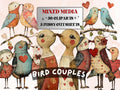 Valentines Day Bird Couple Mixed Media Clipart, Valentine Birds Fussy Cut Collage Sheet, Quirky Cut Out Ephemera, PNG + JPG for Scrapbooking