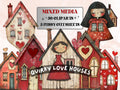 Quirky Love Houses Mixed Media Clipart, Valentines Day House Fussy Cut Collage Sheet, Whimsical Cut Out Ephemera, PNG + JPG for Scrapbooking