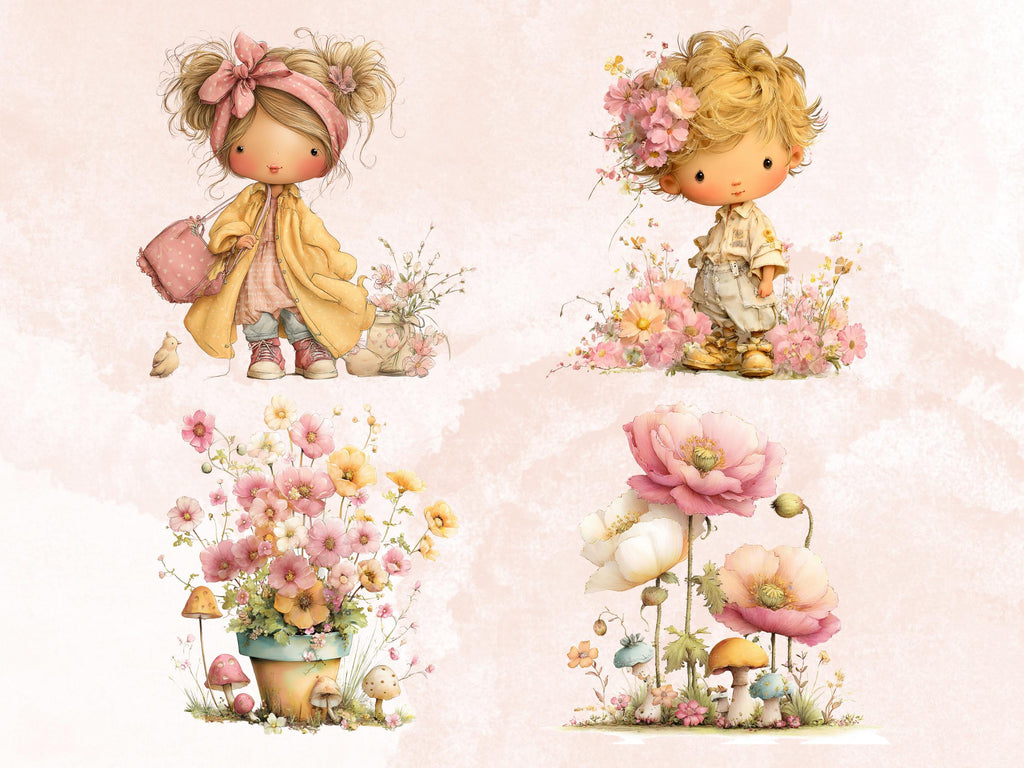 Soft Pastel Spring Clipart Bundle, Whimsical Floral Easter PNG Illustrations (Digital Download, Commercial Use)