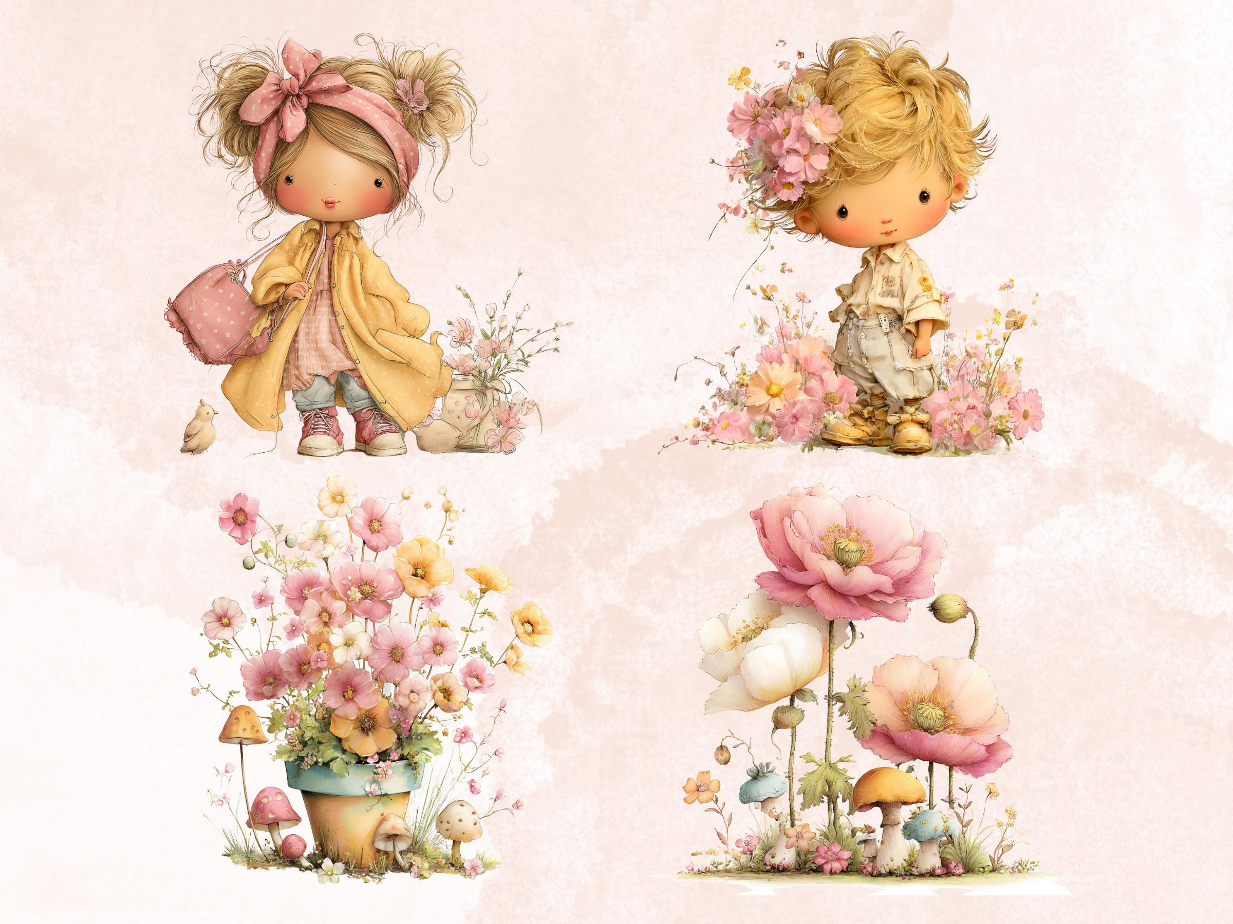 Soft Pastel Spring Clipart Bundle, Whimsical Floral Easter PNG Illustrations (Digital Download, Commercial Use)