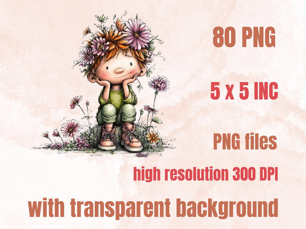 Whimsical Spring Clipart Bundle, Quirky Floral Easter PNG Illustrations (Digital Download, Commercial Use)