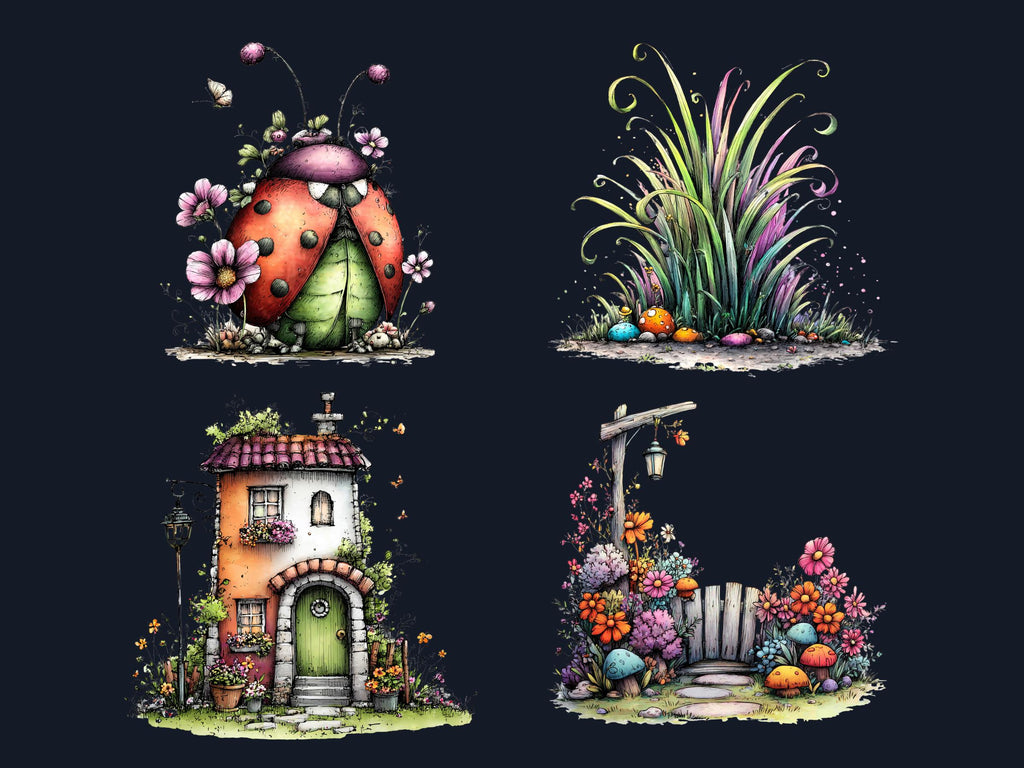Whimsical Spring Clipart Bundle, Quirky Floral Easter PNG Illustrations (Digital Download, Commercial Use)