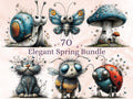 Elegant Blue Spring Clipart Bundle, Whimsical Quirky Easter PNG Illustrations (Digital Download, Commercial Use)