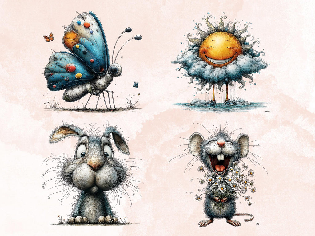 Elegant Blue Spring Clipart Bundle, Whimsical Quirky Easter PNG Illustrations (Digital Download, Commercial Use)