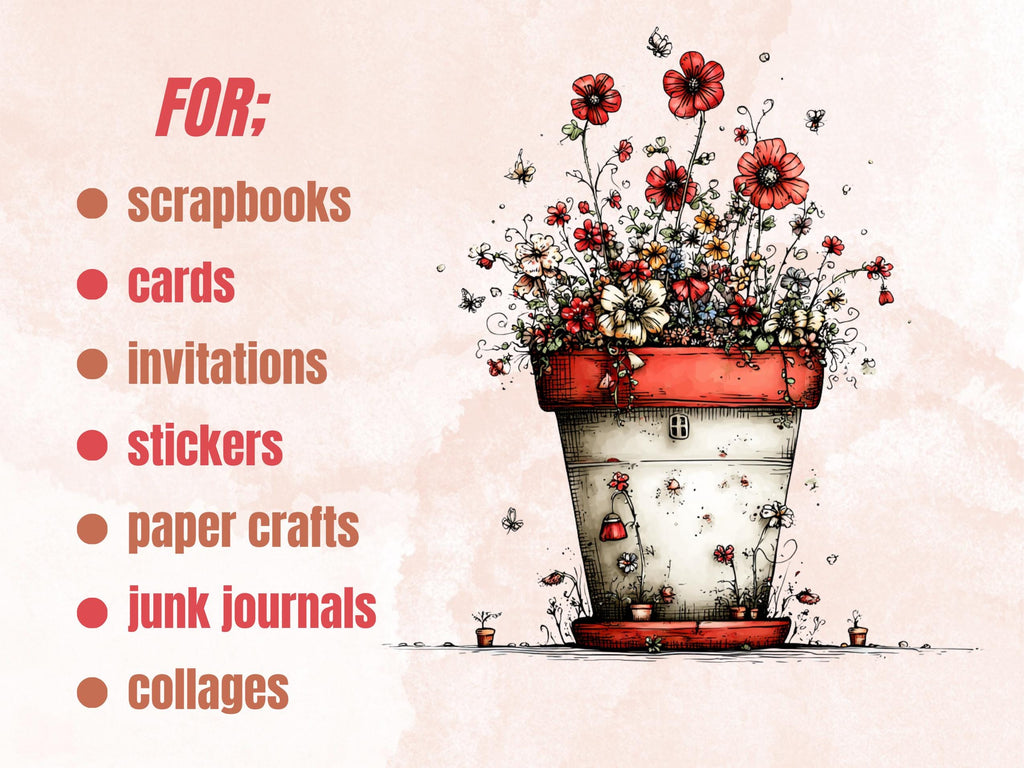 Whimsical Red Spring Clipart Bundle, Quirky Floral Easter PNG Illustrations (Digital Download, Commercial Use)