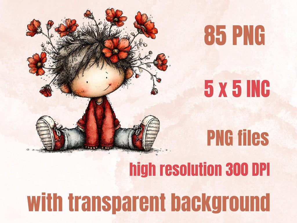 Whimsical Red Spring Clipart Bundle, Quirky Floral Easter PNG Illustrations (Digital Download, Commercial Use)