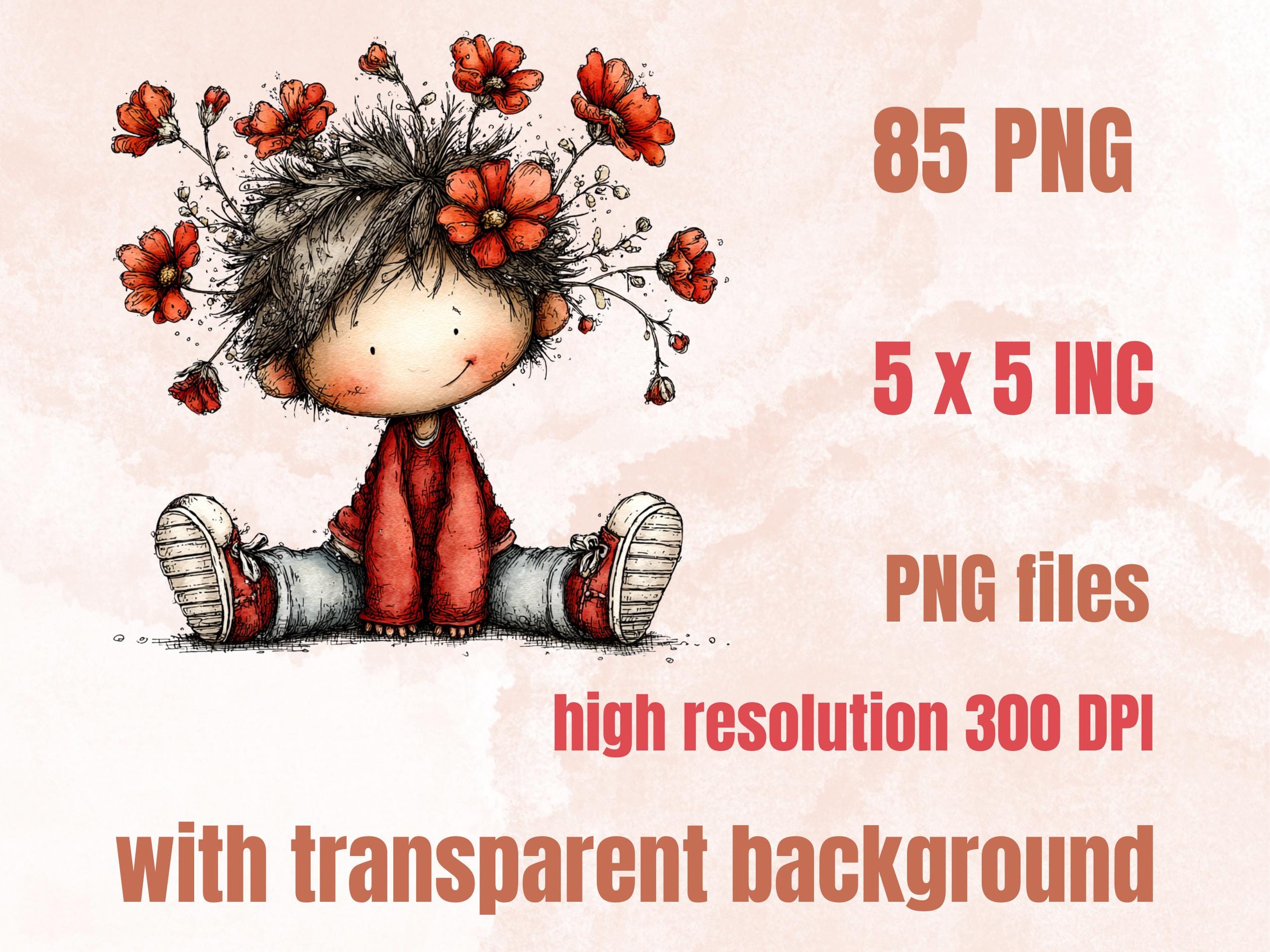 Whimsical Red Spring Clipart Bundle, Quirky Floral Easter PNG Illustrations (Digital Download, Commercial Use)