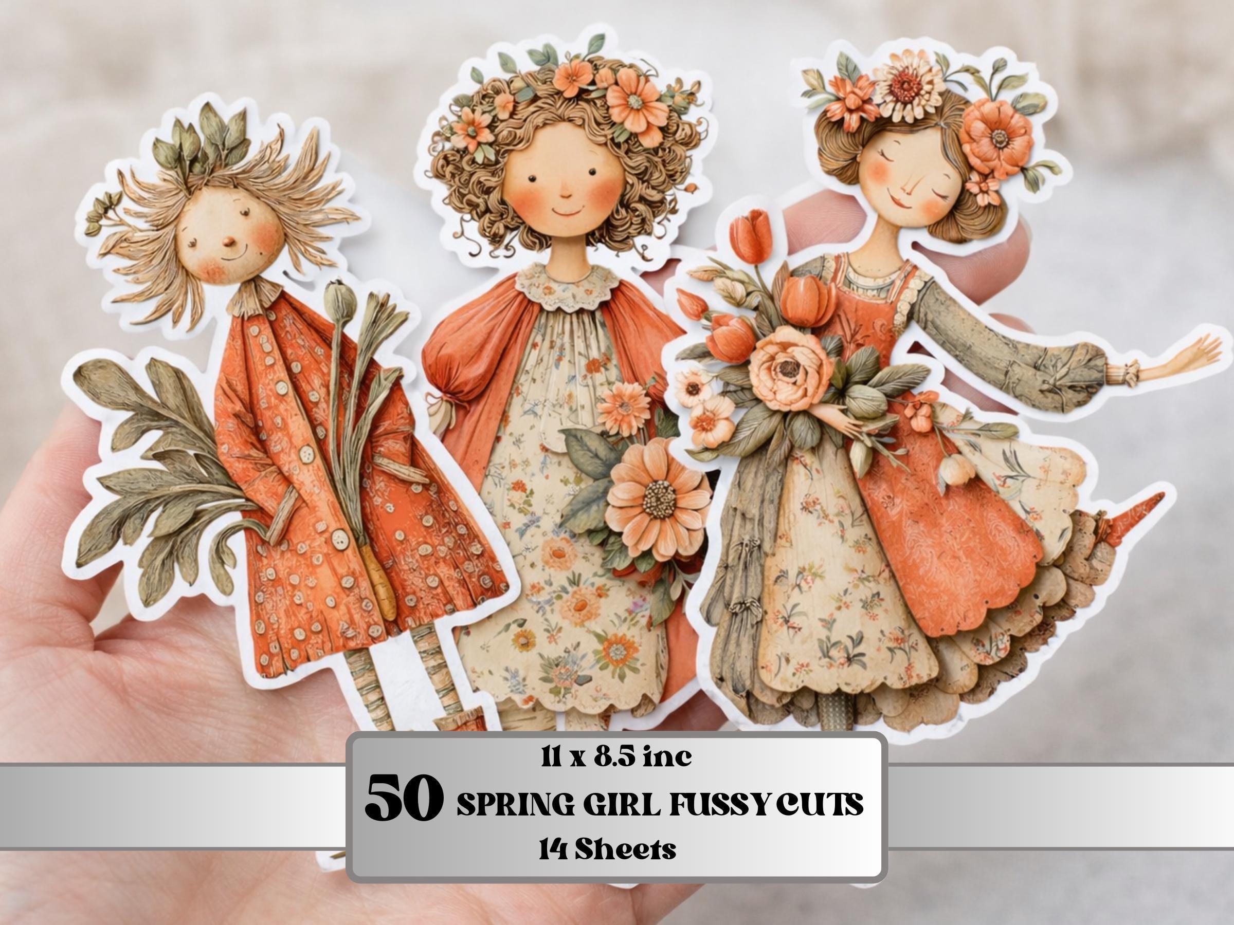 Spring Girl Fussy Cut Bundle, 50 Whimsical Floral Girl Cutouts, Easter Junk Journal Ephemera, Scrapbook Collage Kit